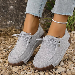 Round Toe Lace-Up Sneakers - minbolu -