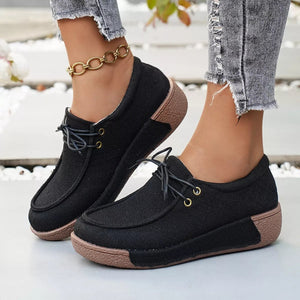 Round Toe Lace-Up Sneakers - minbolu -