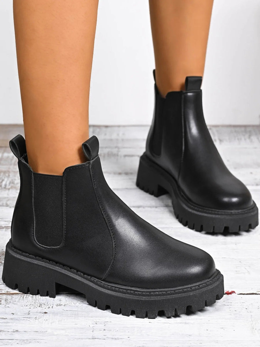 Round Toe Platform Boots - minbolu -