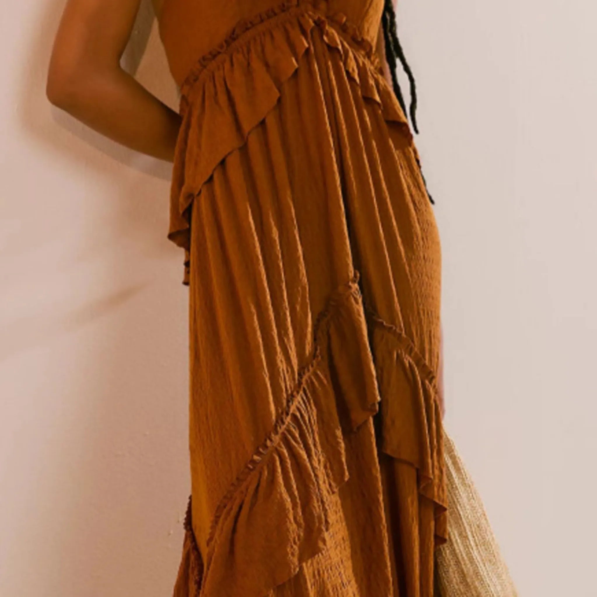 Ruffled Halter Neck Maxi Dress - Elegant Sleeveless Long Dress