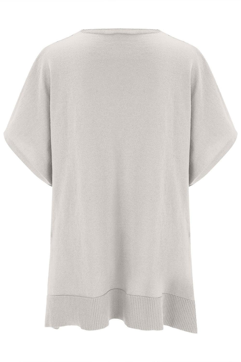 Slit V-Neck Half Sleeve Knit Top - minbolu -