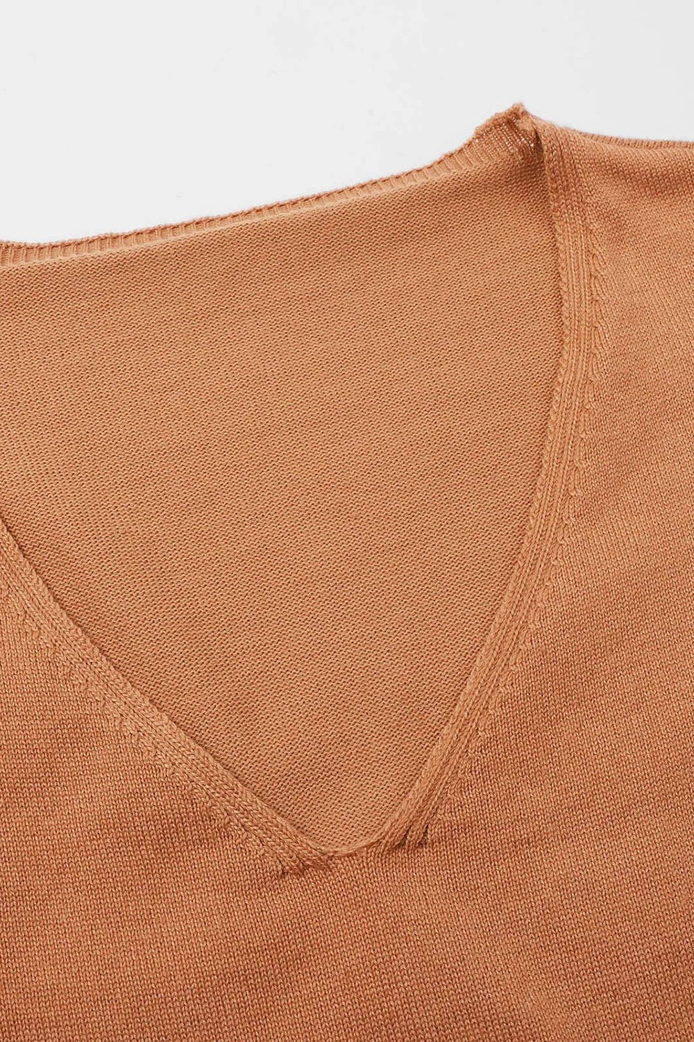 Slit V-Neck Half Sleeve Knit Top - minbolu -