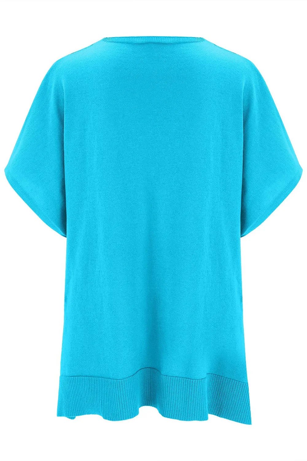 Slit V-Neck Half Sleeve Knit Top - minbolu -
