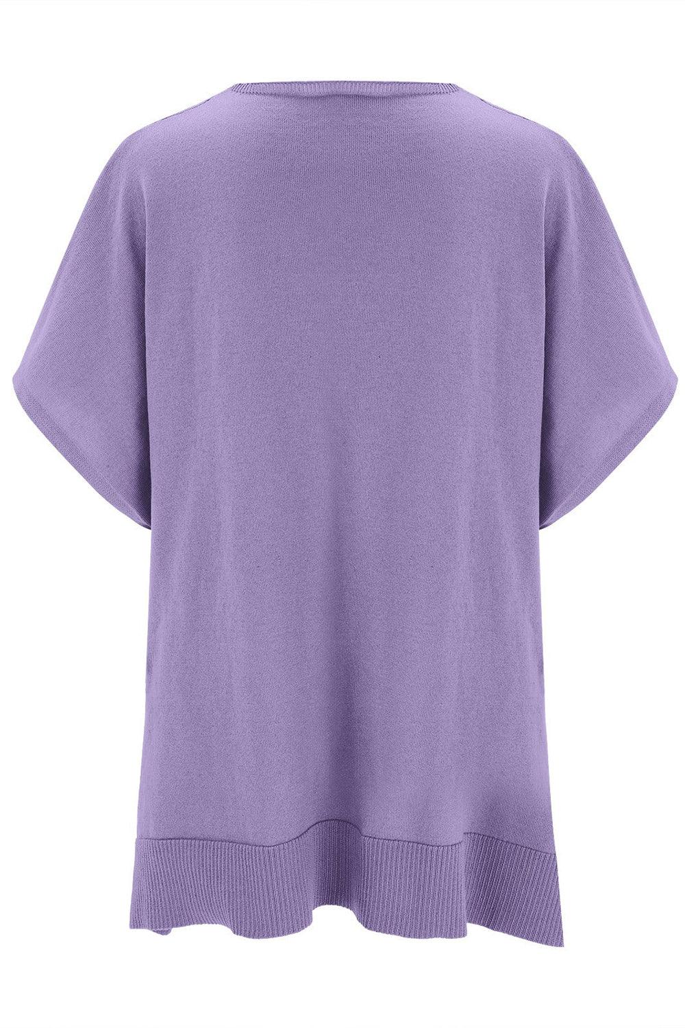 Slit V-Neck Half Sleeve Knit Top - minbolu -