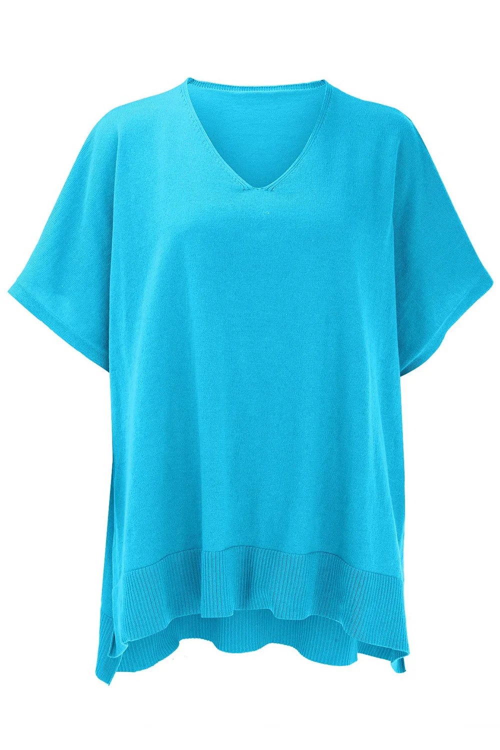 Slit V-Neck Half Sleeve Knit Top - minbolu -