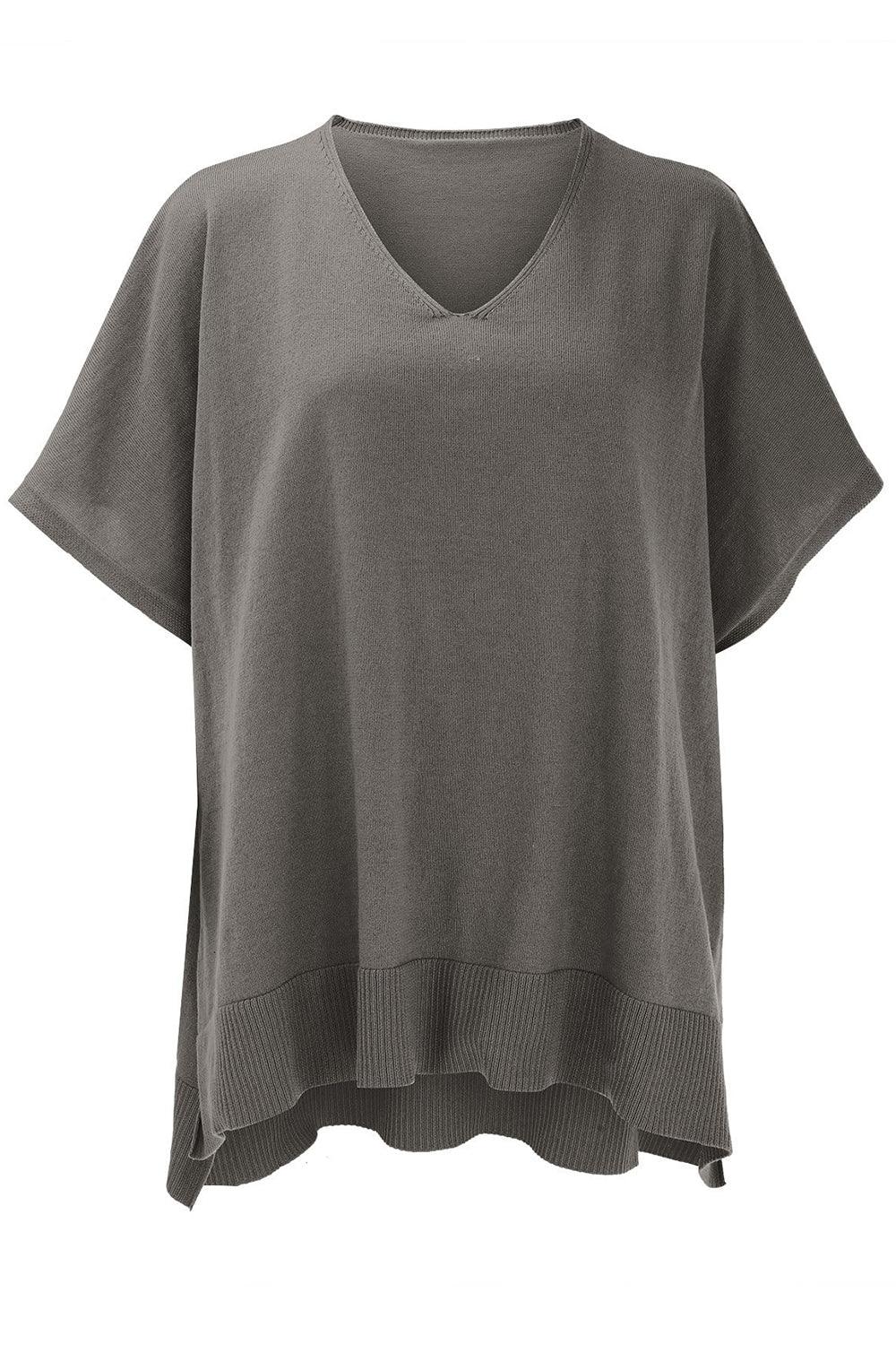 Slit V-Neck Half Sleeve Knit Top - minbolu -