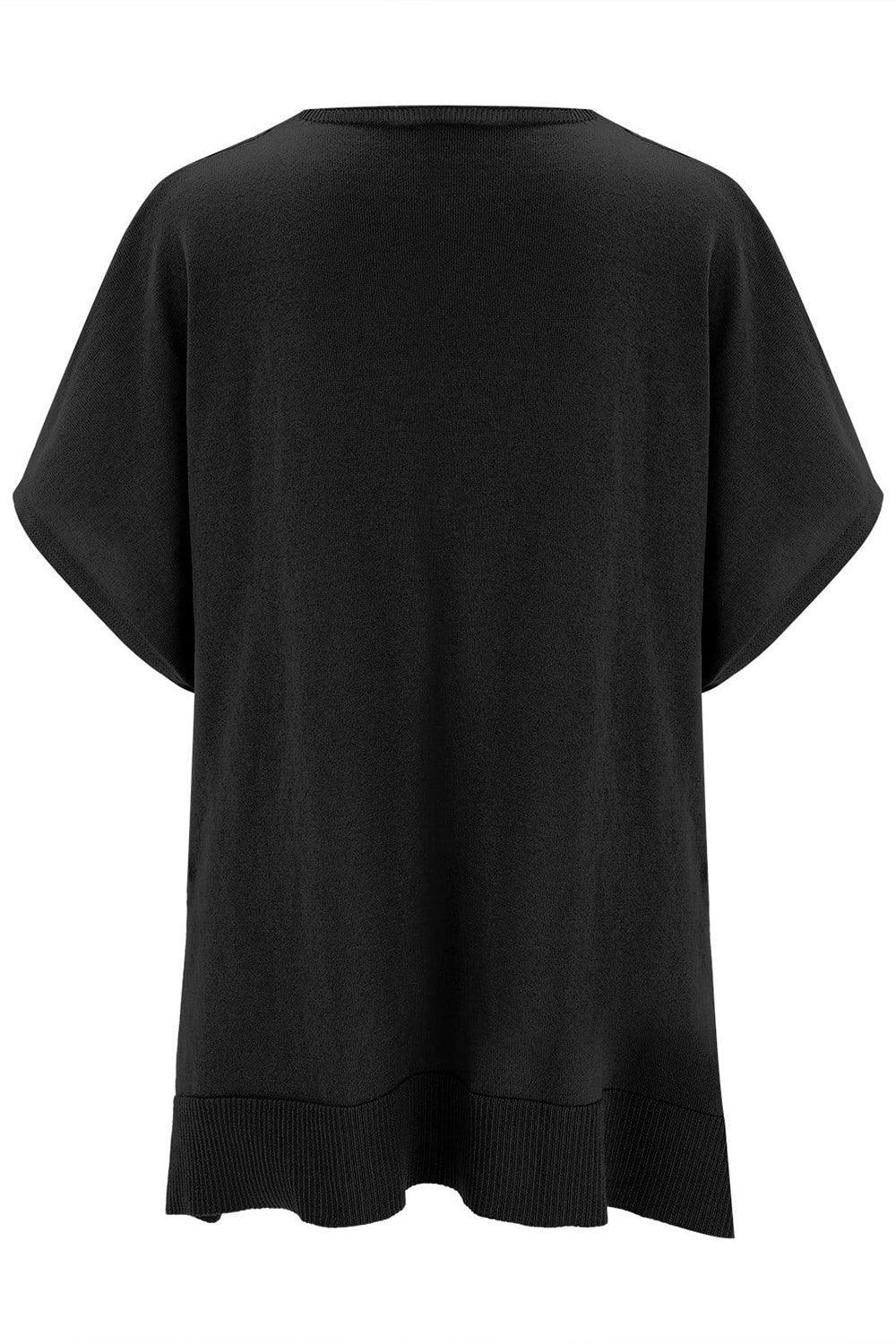 Slit V-Neck Half Sleeve Knit Top - minbolu -