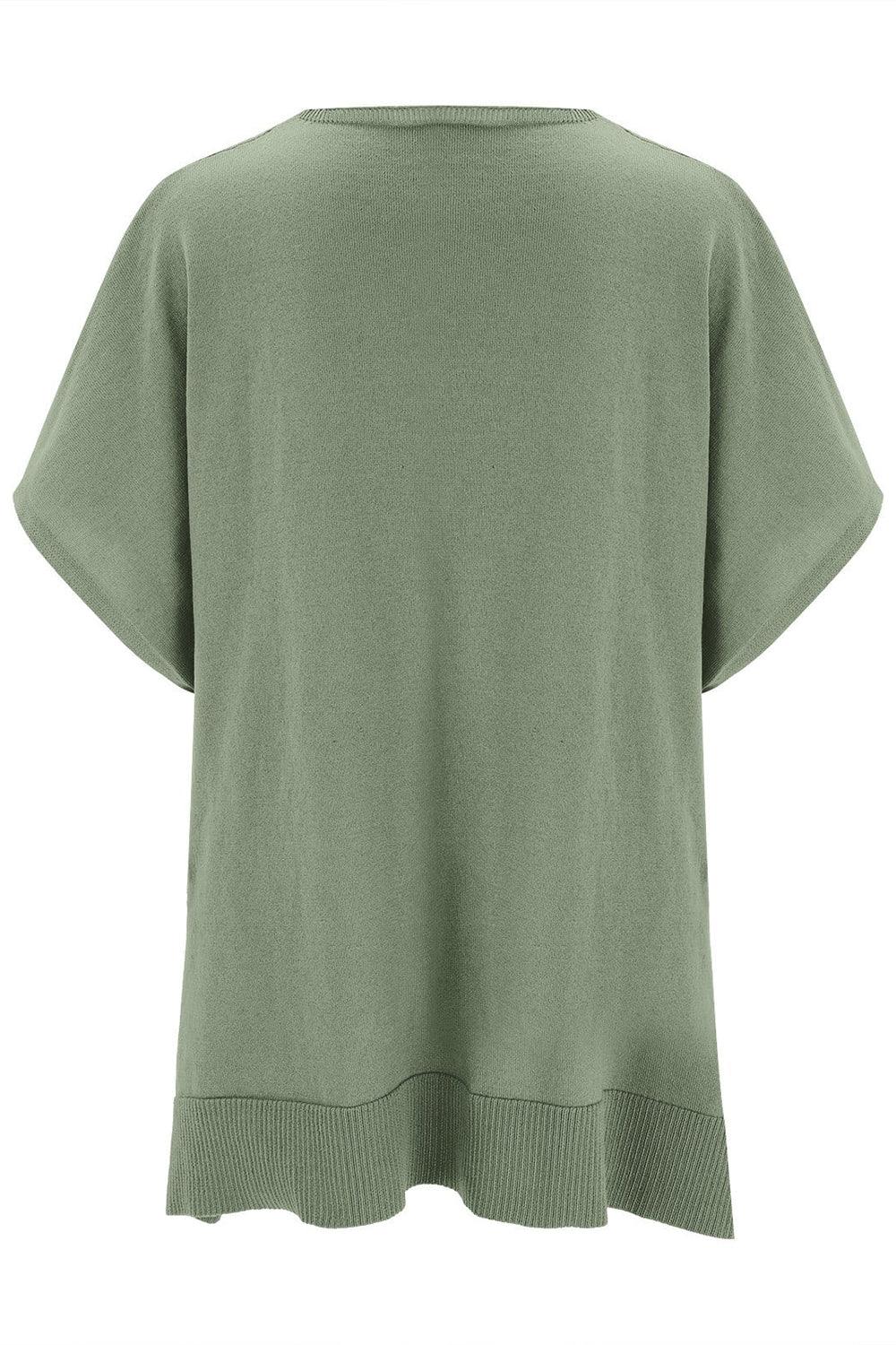 Slit V-Neck Half Sleeve Knit Top - minbolu -
