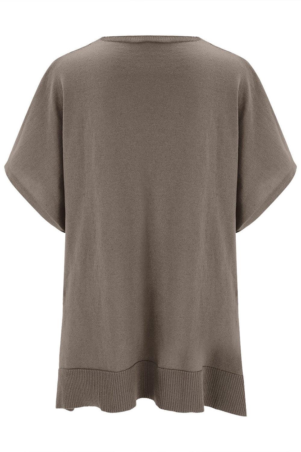 Slit V-Neck Half Sleeve Knit Top - minbolu -