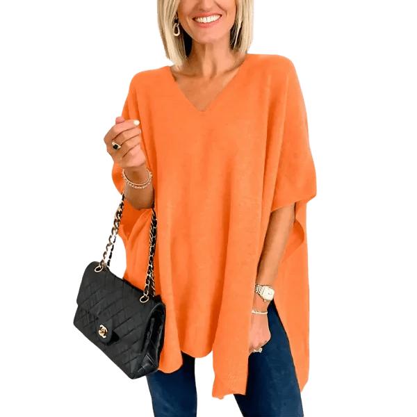 Slit V-Neck Half Sleeve Knit Top - minbolu -