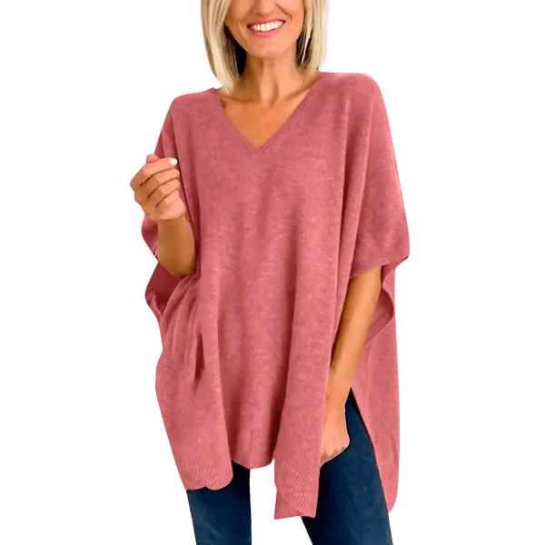 Slit V-Neck Half Sleeve Knit Top - minbolu -