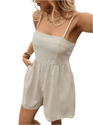 Smocked Back Romper with Pockets - minbolu -