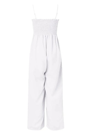 Smocked Spaghetti Strap Wide Leg Jumpsuit - minbolu -