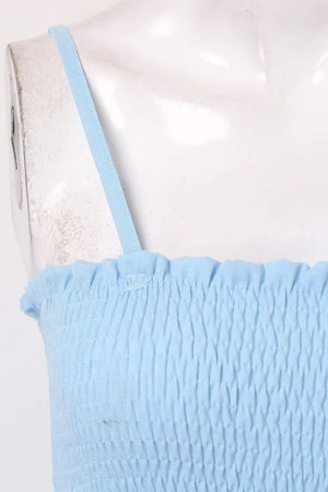 Smocked Spaghetti Strap Wide Leg Jumpsuit - minbolu -