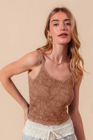 SO ME Two Tone Floral Seamless Tank Top - minbolu -