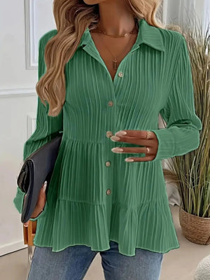 Striped Button-Down Tiered Shirt - minbolu -