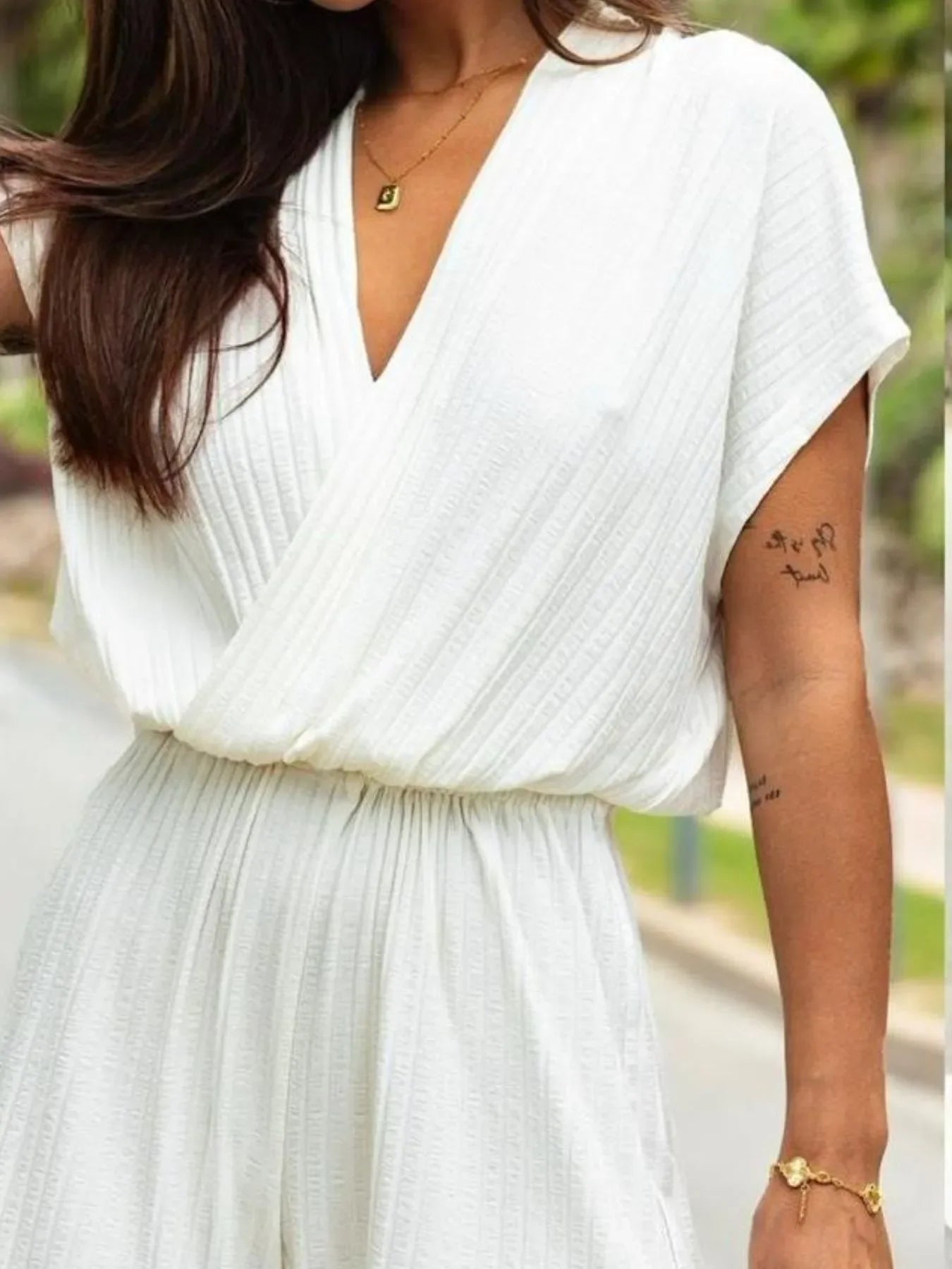Surplice Short Sleeve Romper - minbolu -