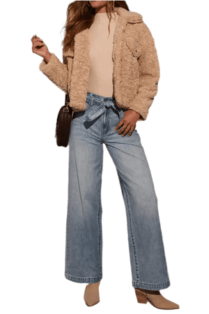 Tied Wide Leg Jeans with Pockets - minbolu -