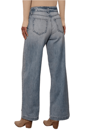 Tied Wide Leg Jeans with Pockets - minbolu -