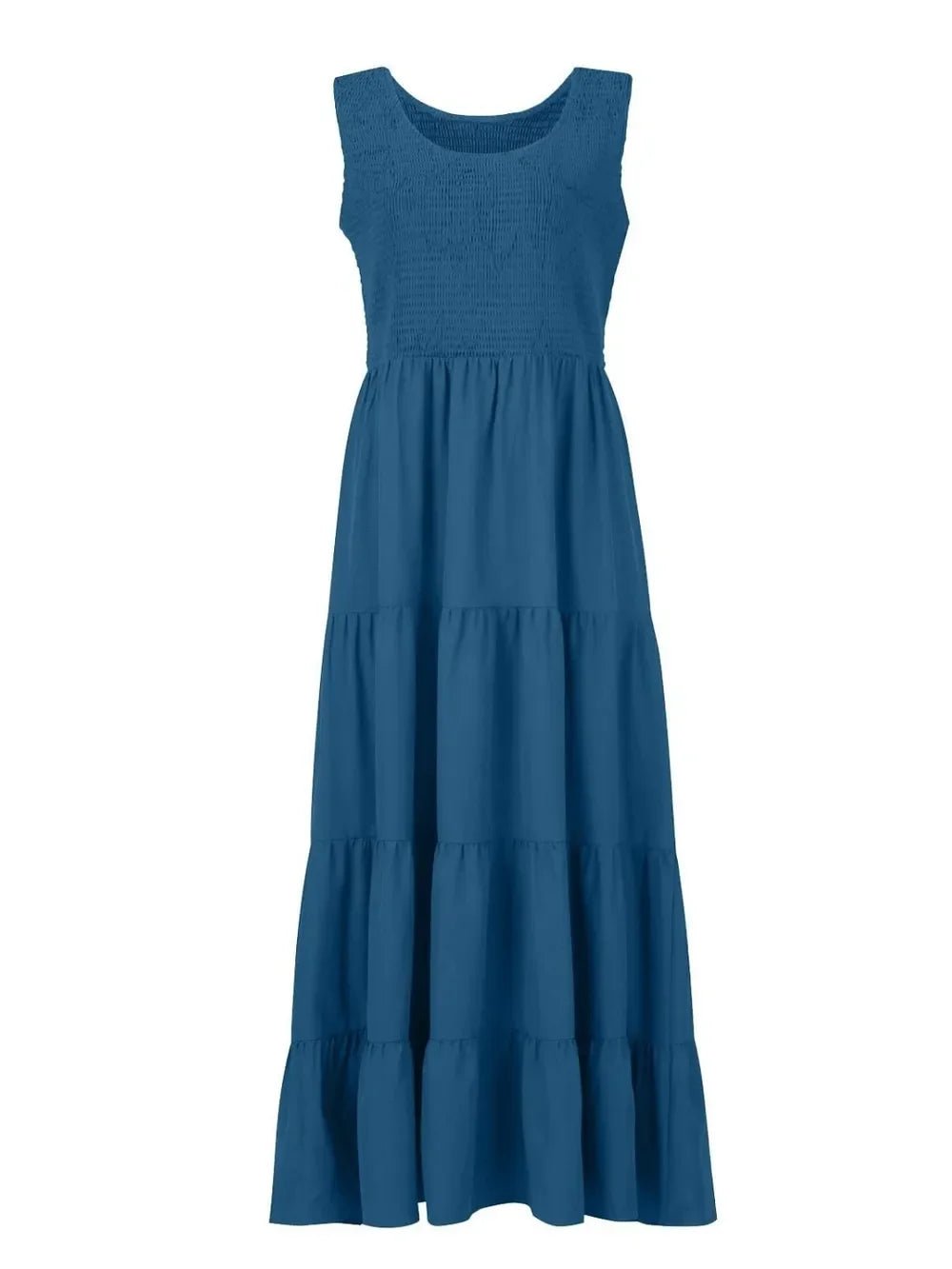Tiered Maxi Dress - Smocked Polyester Wide Strap Style - minbolu -