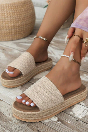 White Boho Single Band Slippers - Slide Slippers - minbolu