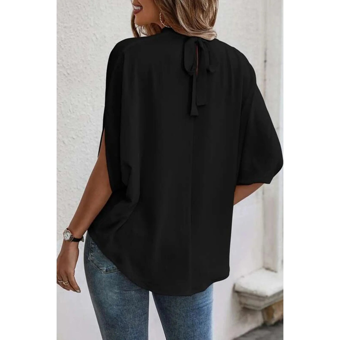 Tie Back Slit Half Sleeve Blouse