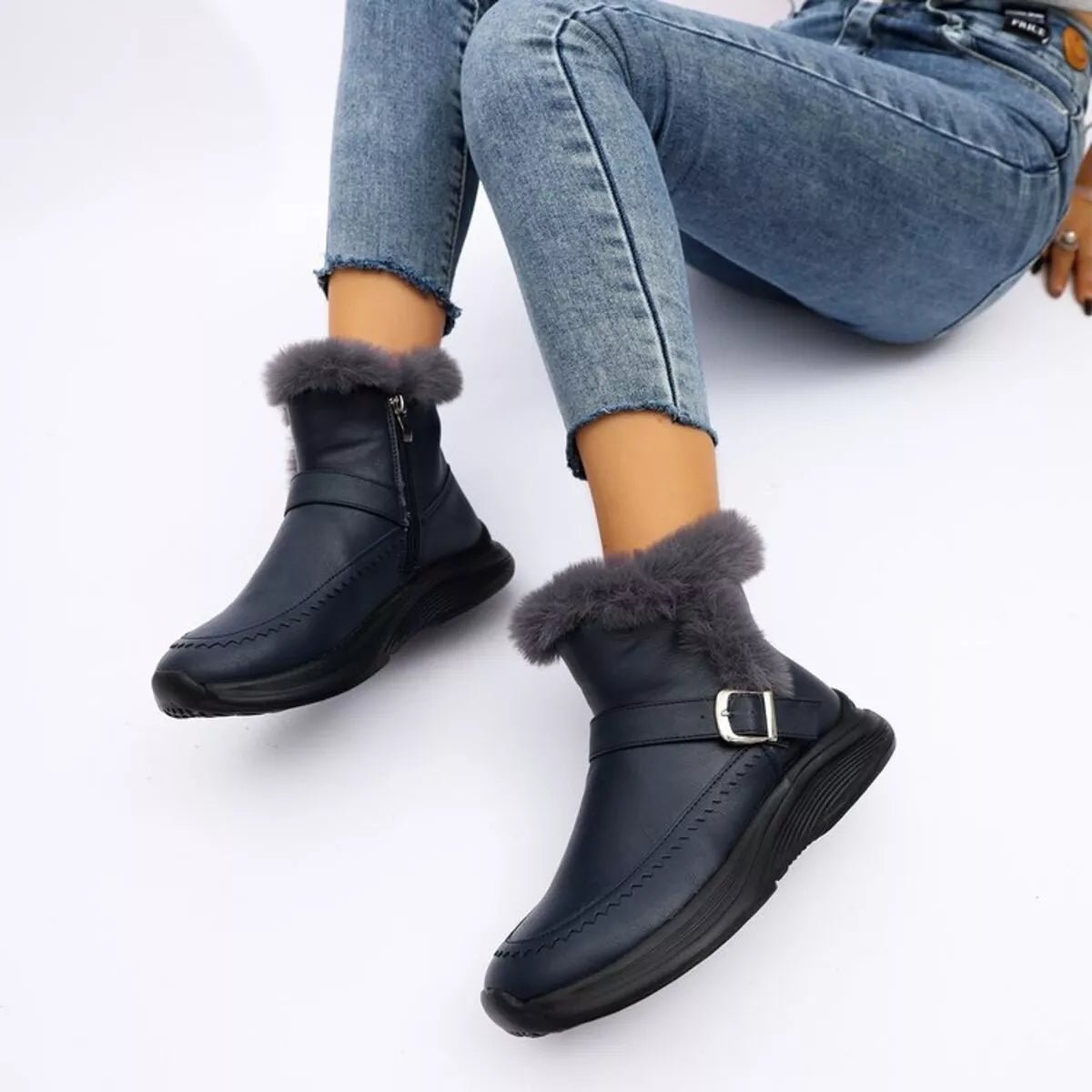 Faux Fur Buckle Boots - minbolu -