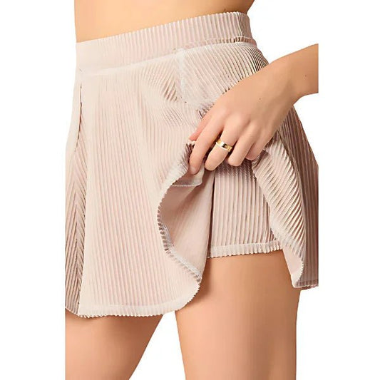 Women's Top and Skirt Set - Corded Lantern Sleeve Pullover with Ruffle Mini Skirt - minbolu -