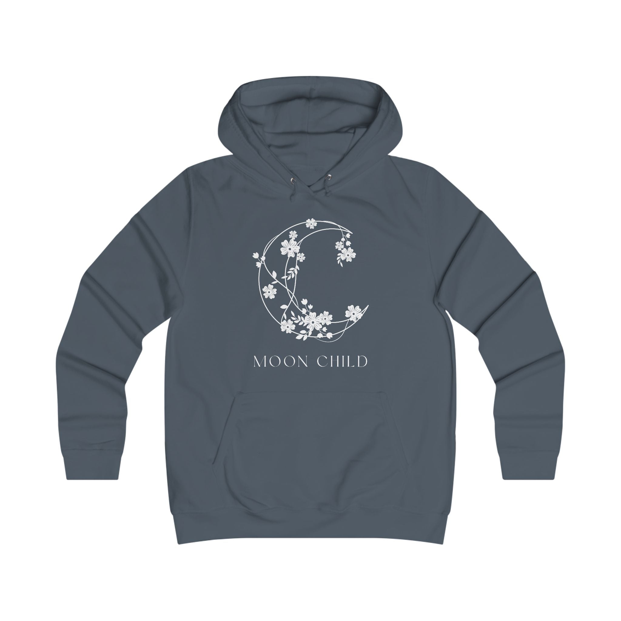 Moon Child Floral Hoodie — Feminine Crescent Moon Graphic Sweatshirt