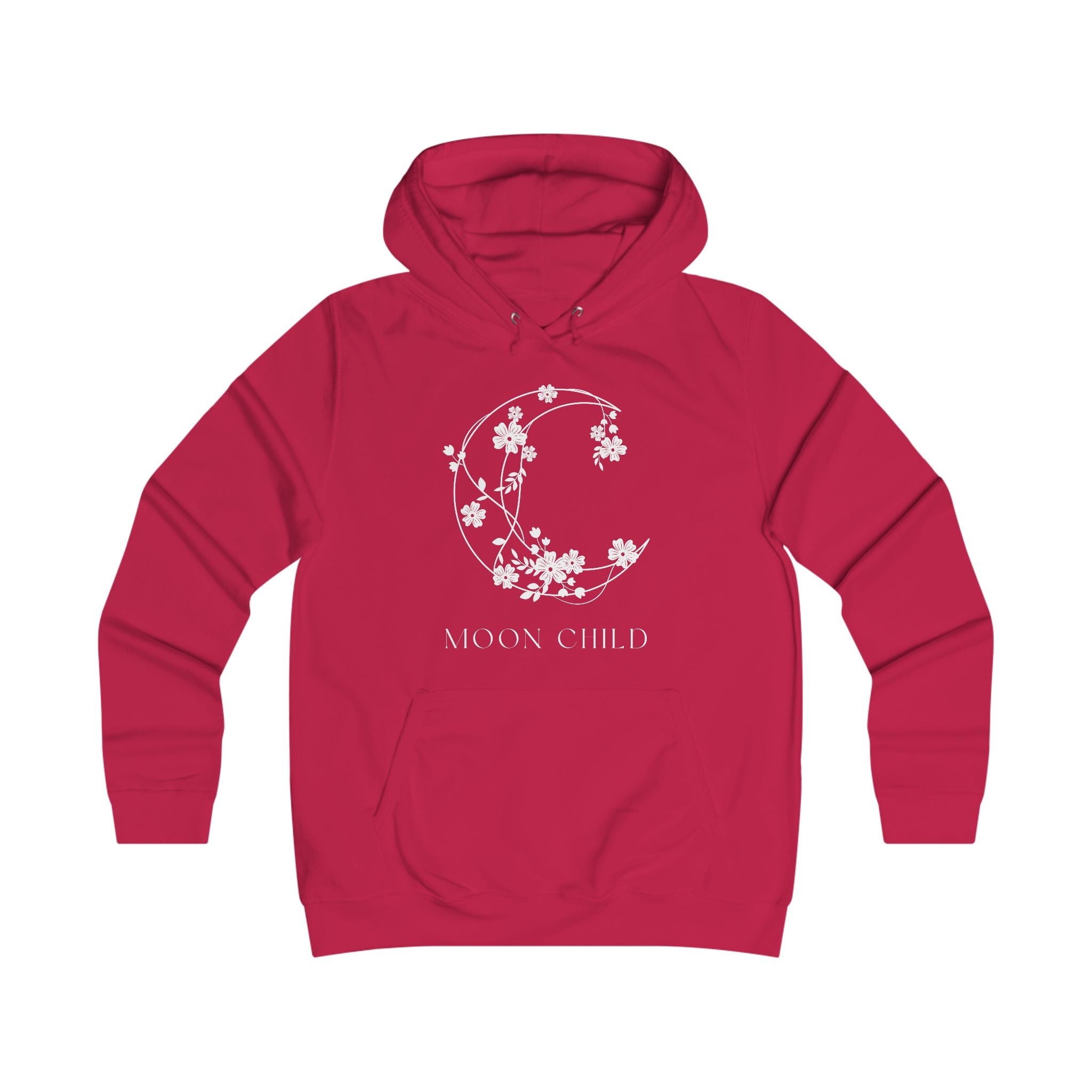 Moon Child Floral Hoodie — Feminine Crescent Moon Graphic Sweatshirt