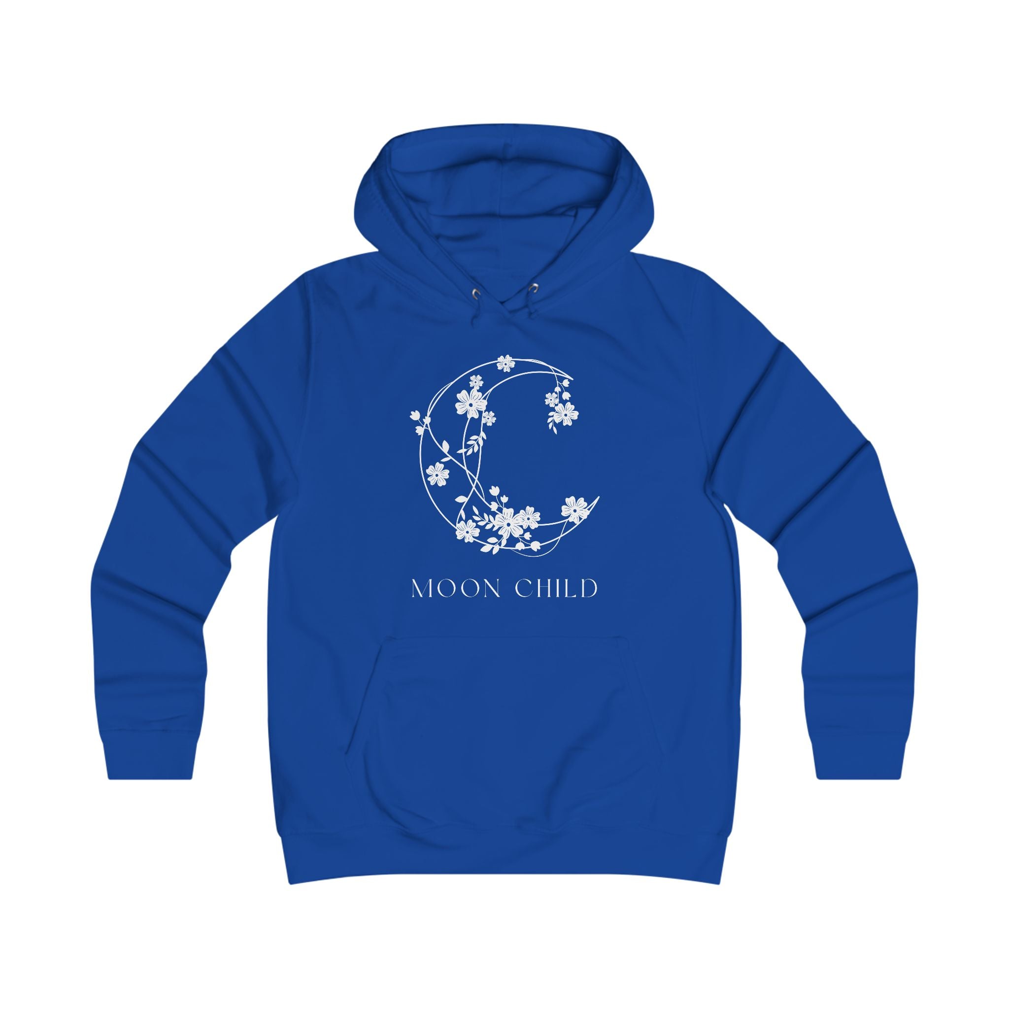 Moon Child Floral Hoodie — Feminine Crescent Moon Graphic Sweatshirt