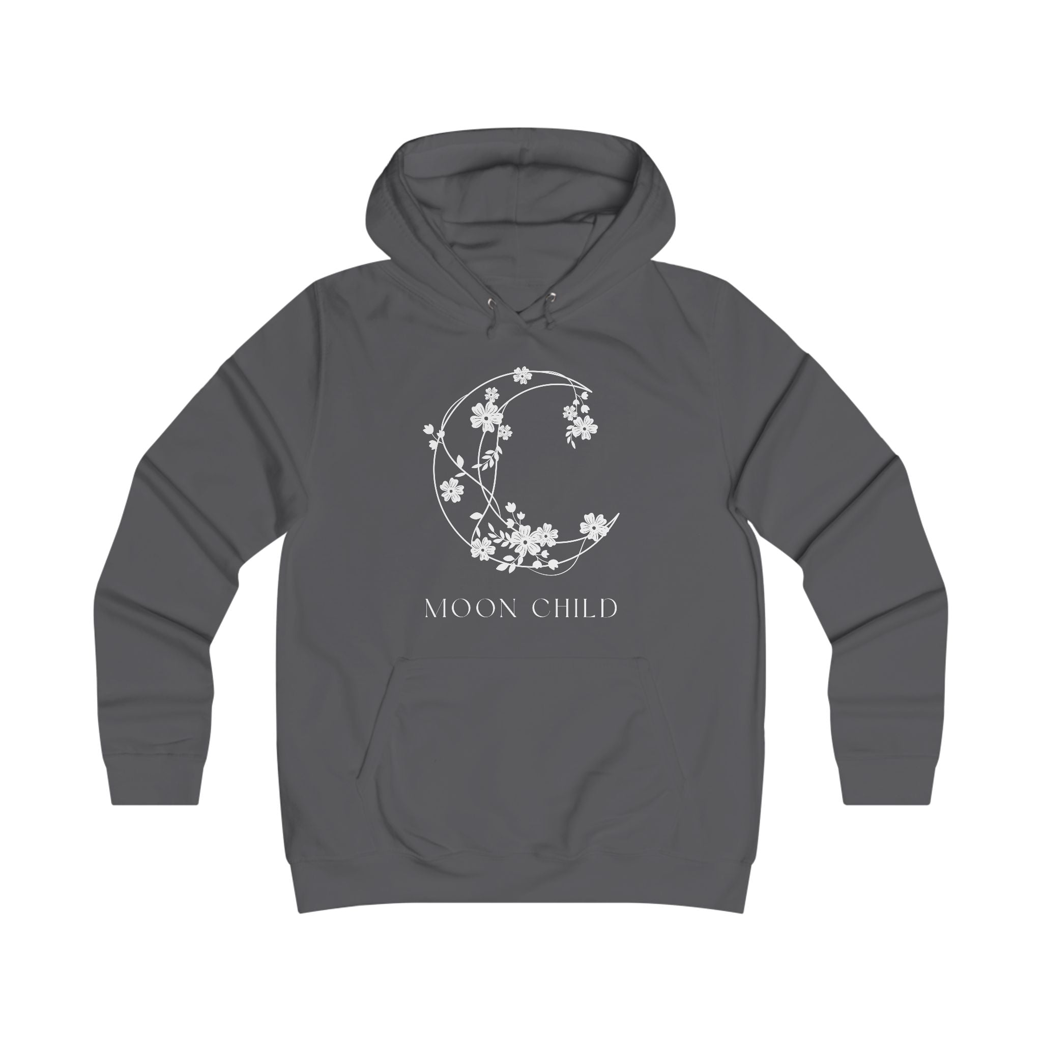 Moon Child Floral Hoodie — Feminine Crescent Moon Graphic Sweatshirt