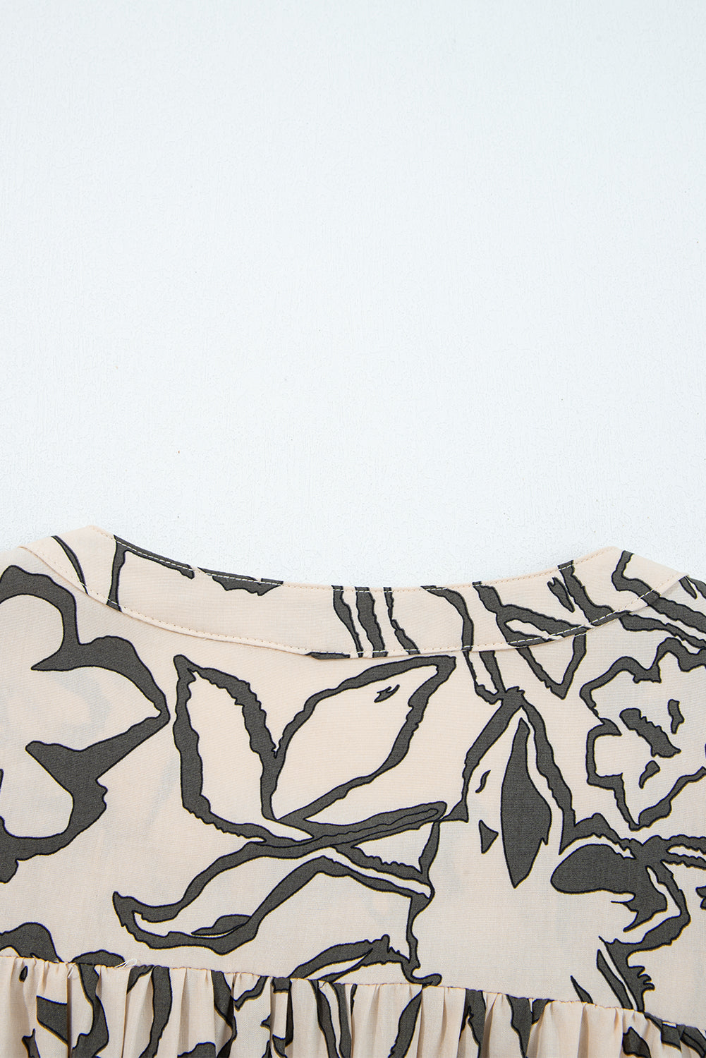 Floral Batwing Sleeve Shirt | Loose Fit Button-Up Blouse in Grey