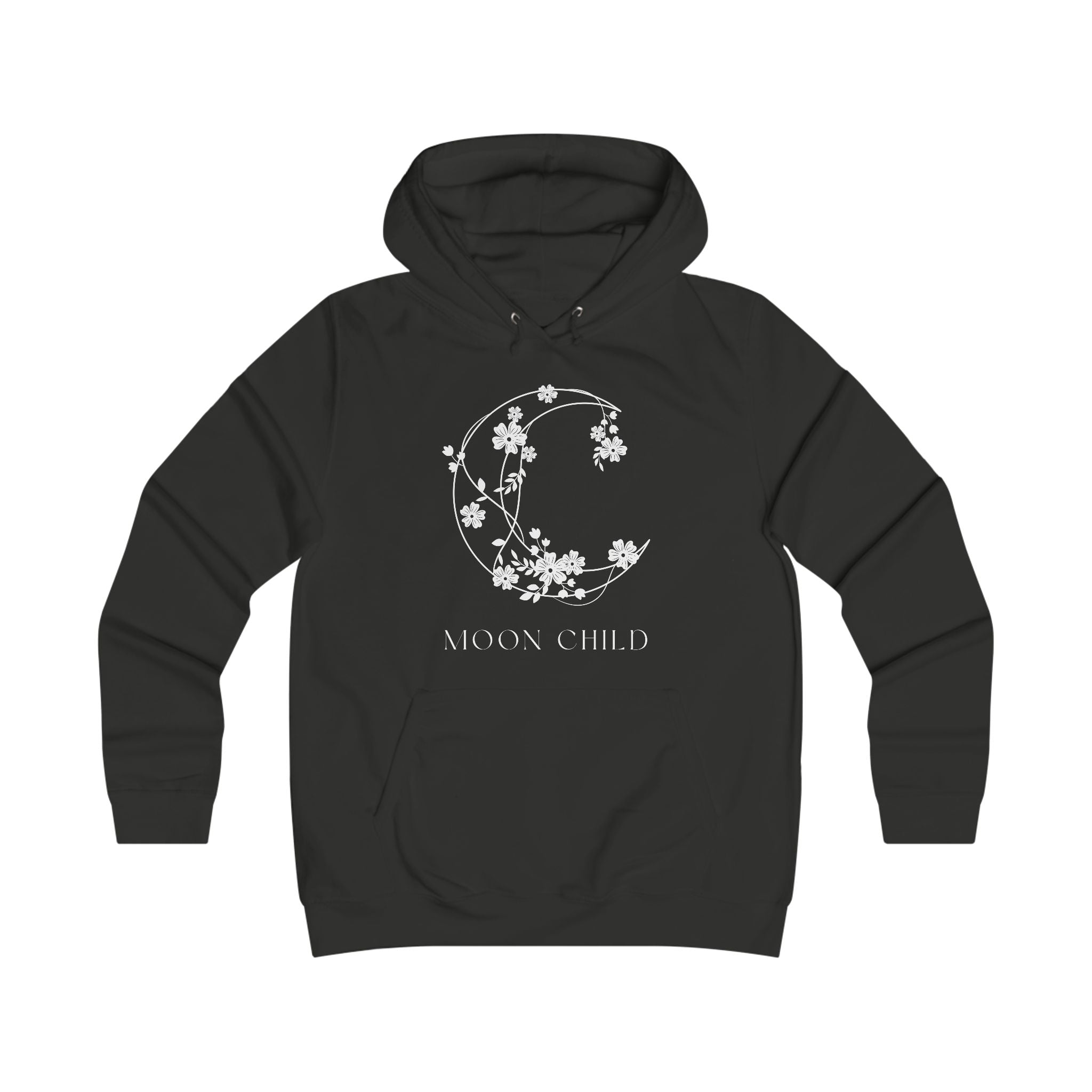 Moon Child Floral Hoodie — Feminine Crescent Moon Graphic Sweatshirt