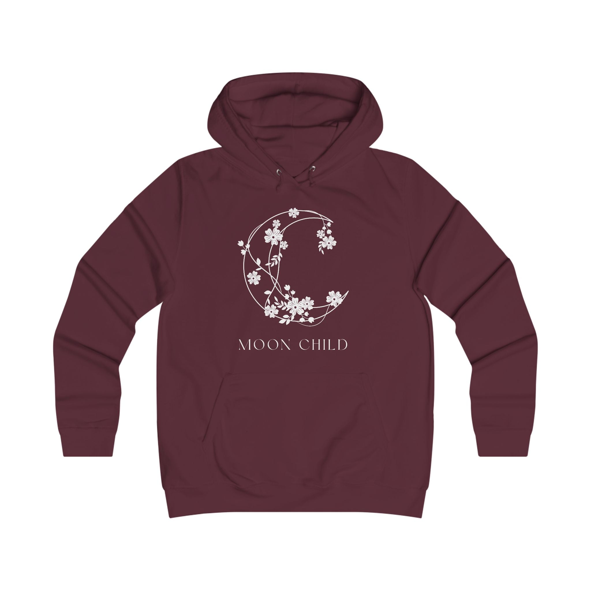 Moon Child Floral Hoodie — Feminine Crescent Moon Graphic Sweatshirt