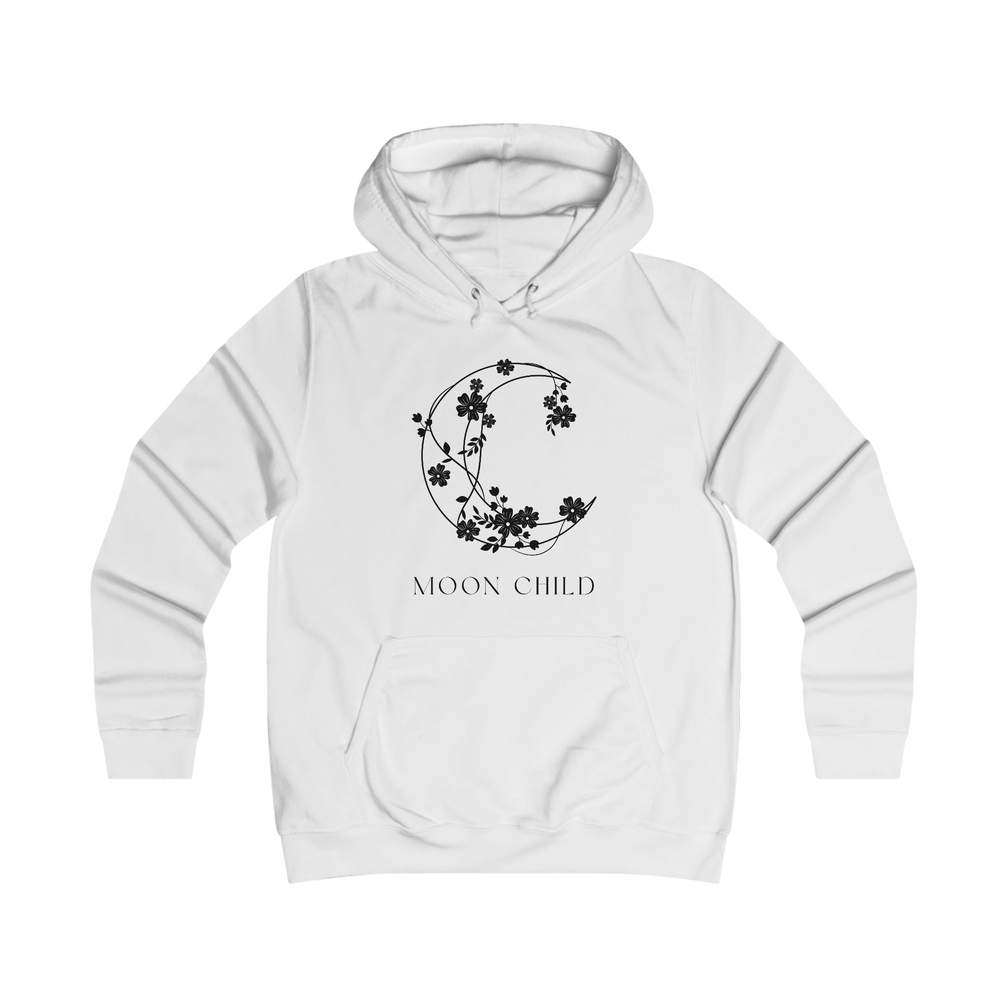 Moon Child Floral Hoodie — Feminine Crescent Moon Graphic Sweatshirt