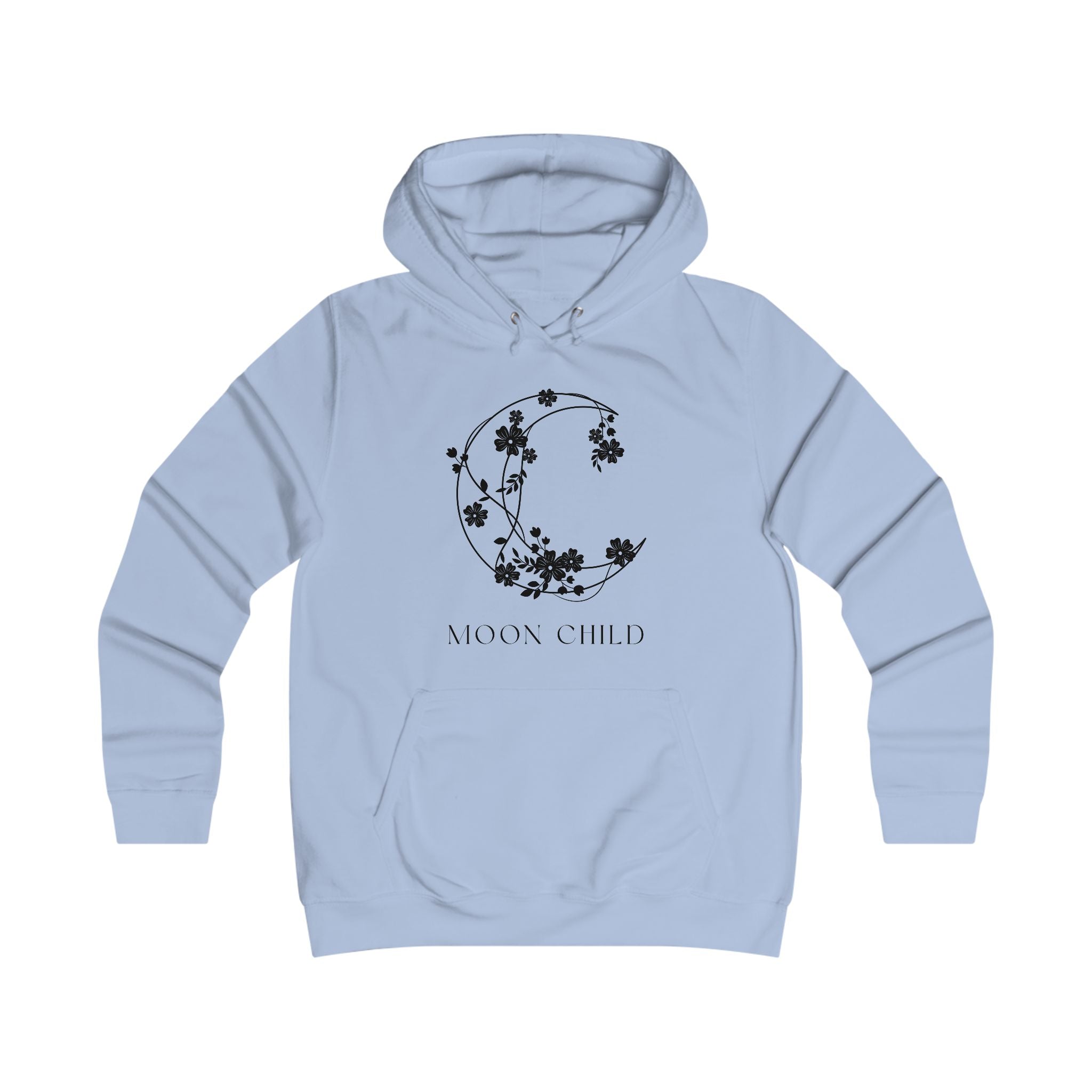 Moon Child Floral Hoodie — Feminine Crescent Moon Graphic Sweatshirt