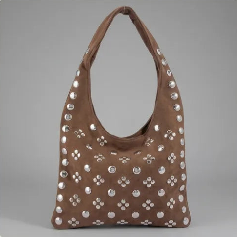 Fame Studded Rivets Hobo Shoulder Bag
