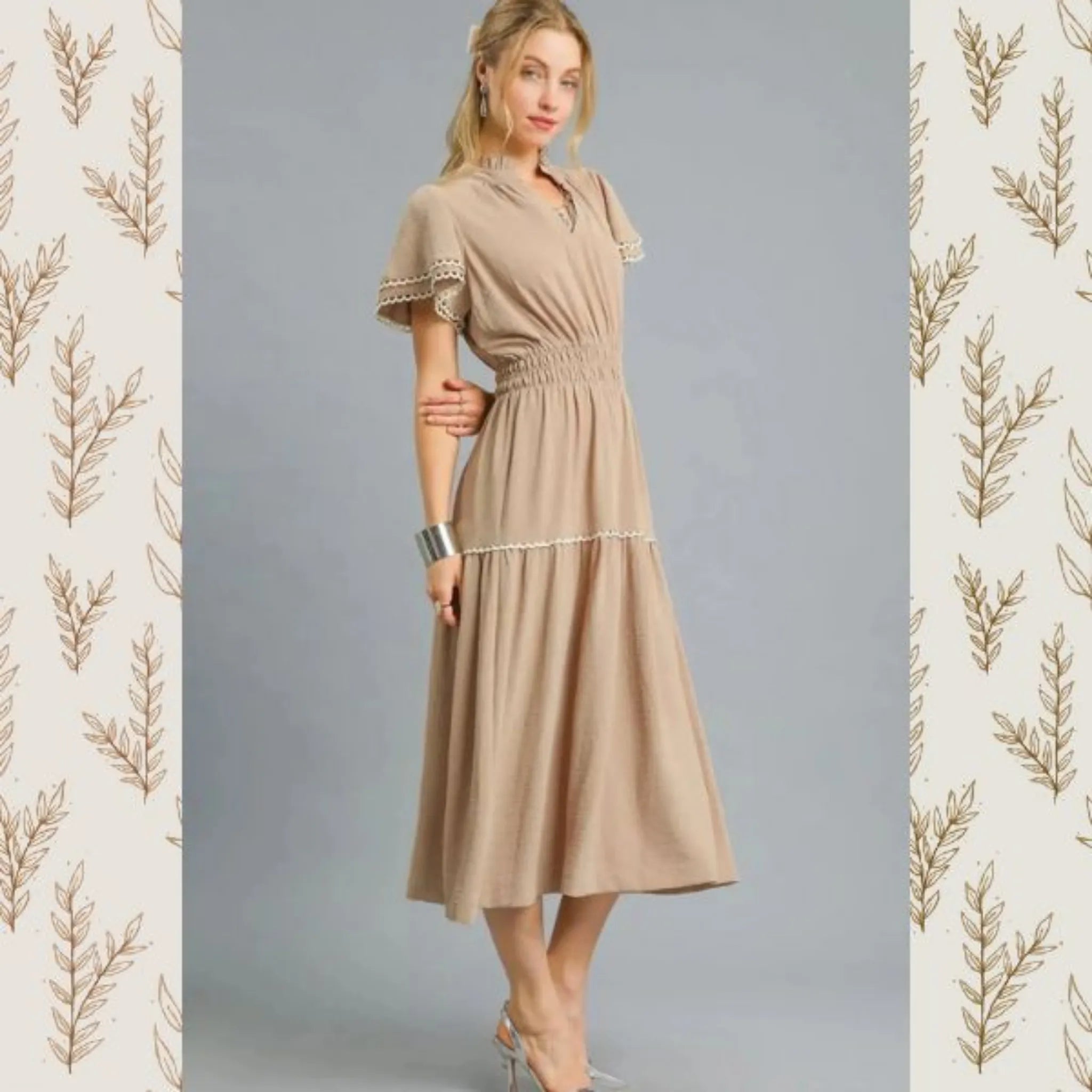 Umgee Tiered Flutter Sleeve Midi Dress