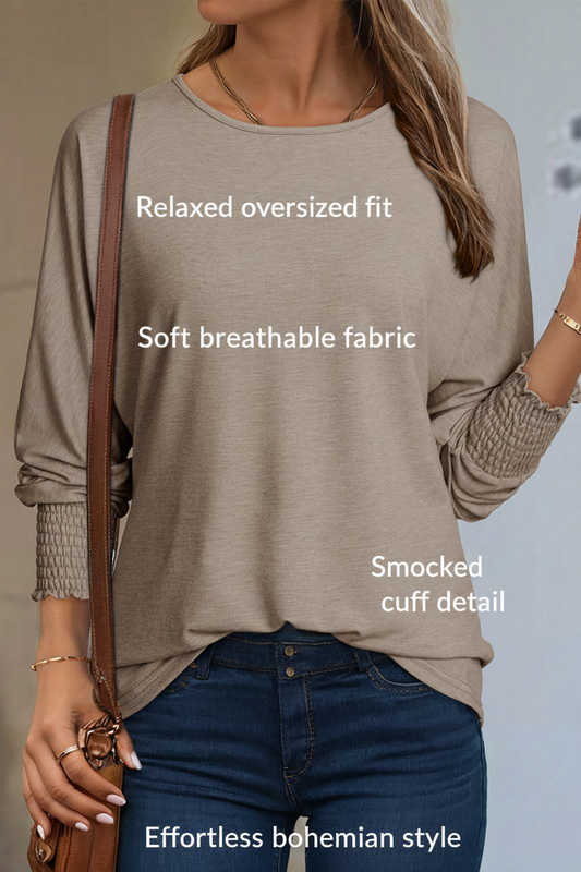 Shewin Shirred Cuff Shirt | Taupe Long Sleeve Shirt