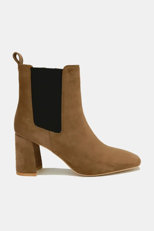 Beast Fashion Faux Suede Block Heel Chelsea Boots with Elastic Side Panel | Women's Ankle Boots - minbolu -