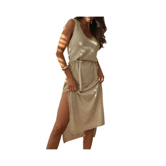 Boho-Chic Slit Midi Sweater Dress - minbolu -