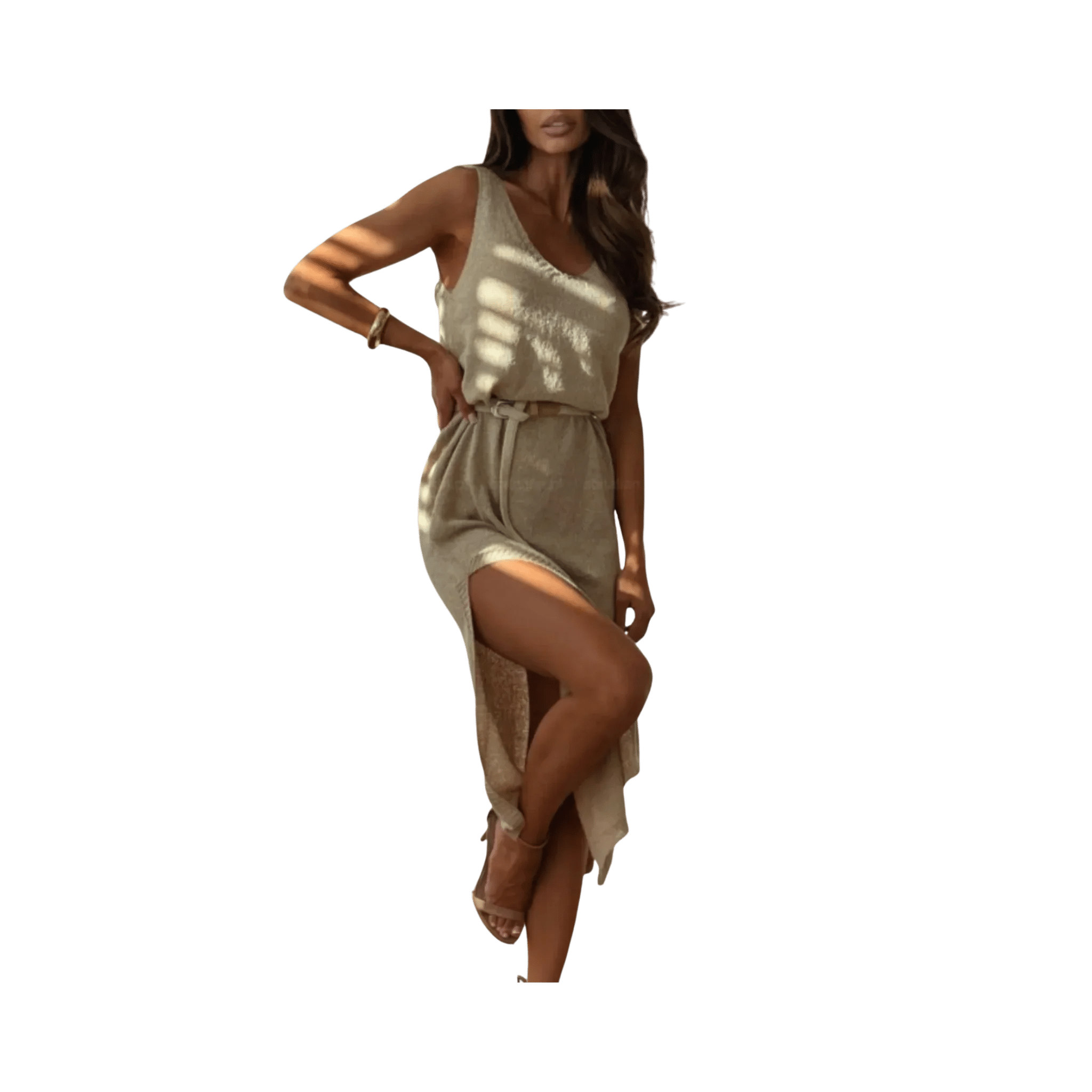 Boho-Chic Slit Midi Sweater Dress - minbolu -