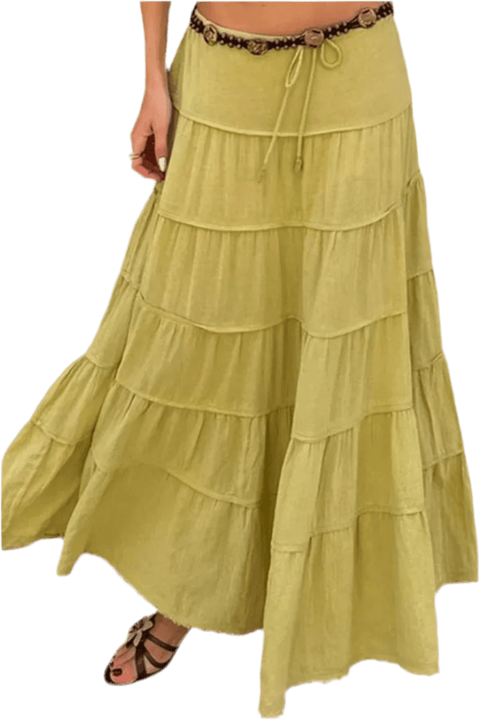 Boho Chic Tiered Maxi Skirt in Green - minbolu -