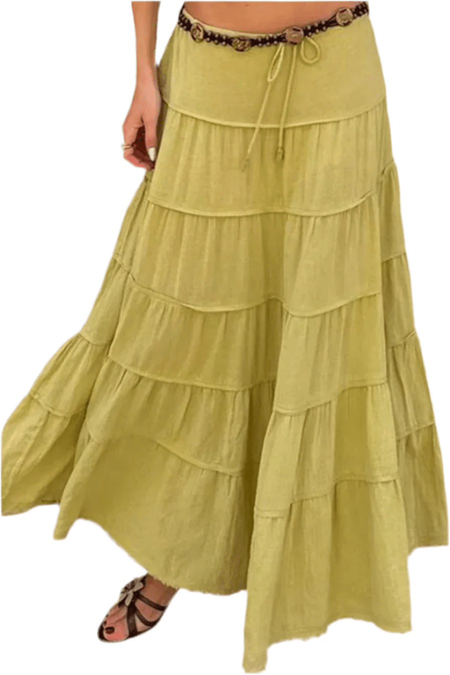 Boho Chic Tiered Maxi Skirt in Green - minbolu -