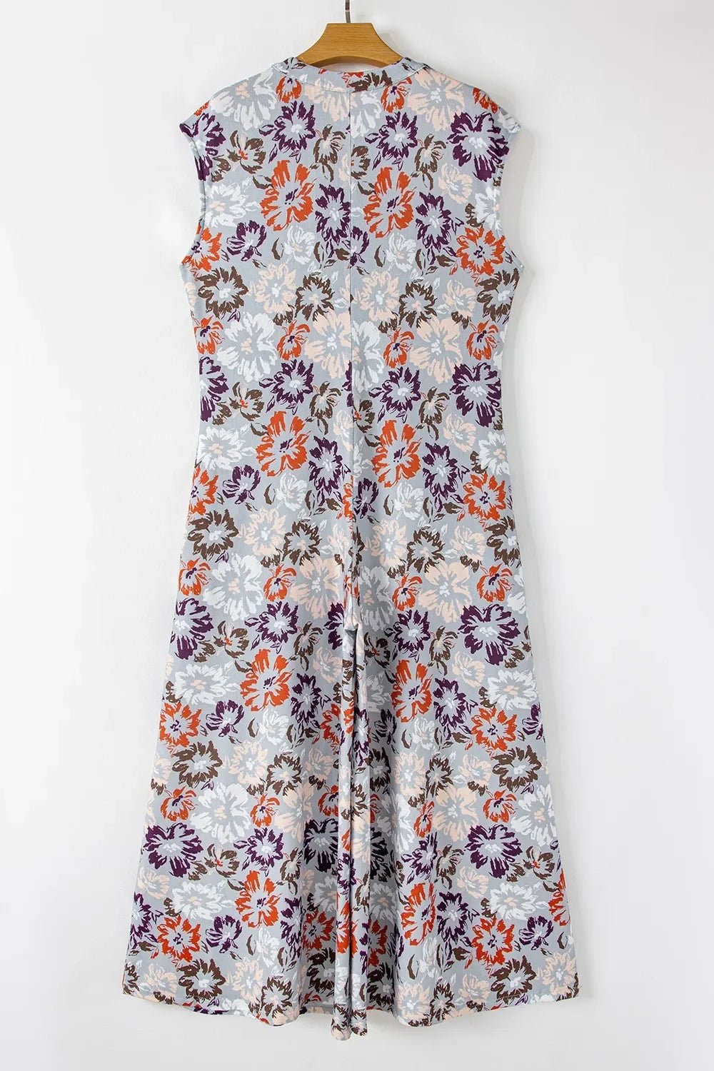 Boho Jumpsuit - Floral Sleeveless Button Front Wide Leg Women's Jumpsuit - minbolu -