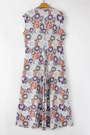 Boho Jumpsuit - Floral Sleeveless Button Front Wide Leg Women's Jumpsuit - minbolu -