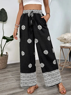 Boho Print Wide Leg Pants - minbolu -