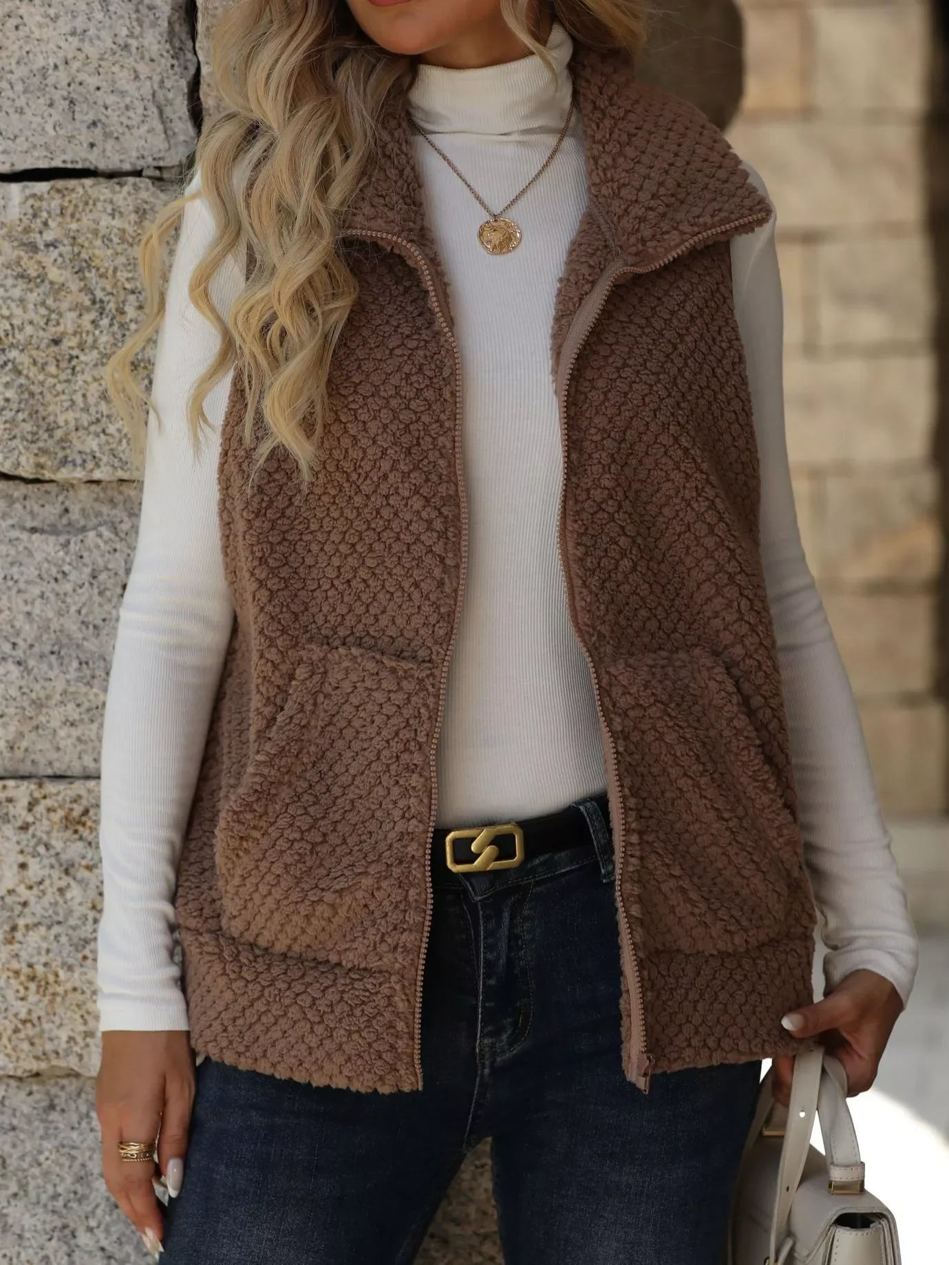 Boho Vest - Women's Zip-Up Sleeveless Coat with Pockets - minbolu -