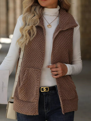 Boho Vest - Women's Zip-Up Sleeveless Coat with Pockets - minbolu -